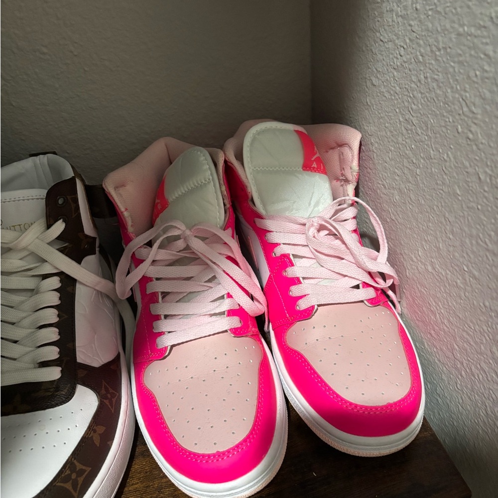 Jordan Women's Pink and White Sneakers - Picture 2 of 3